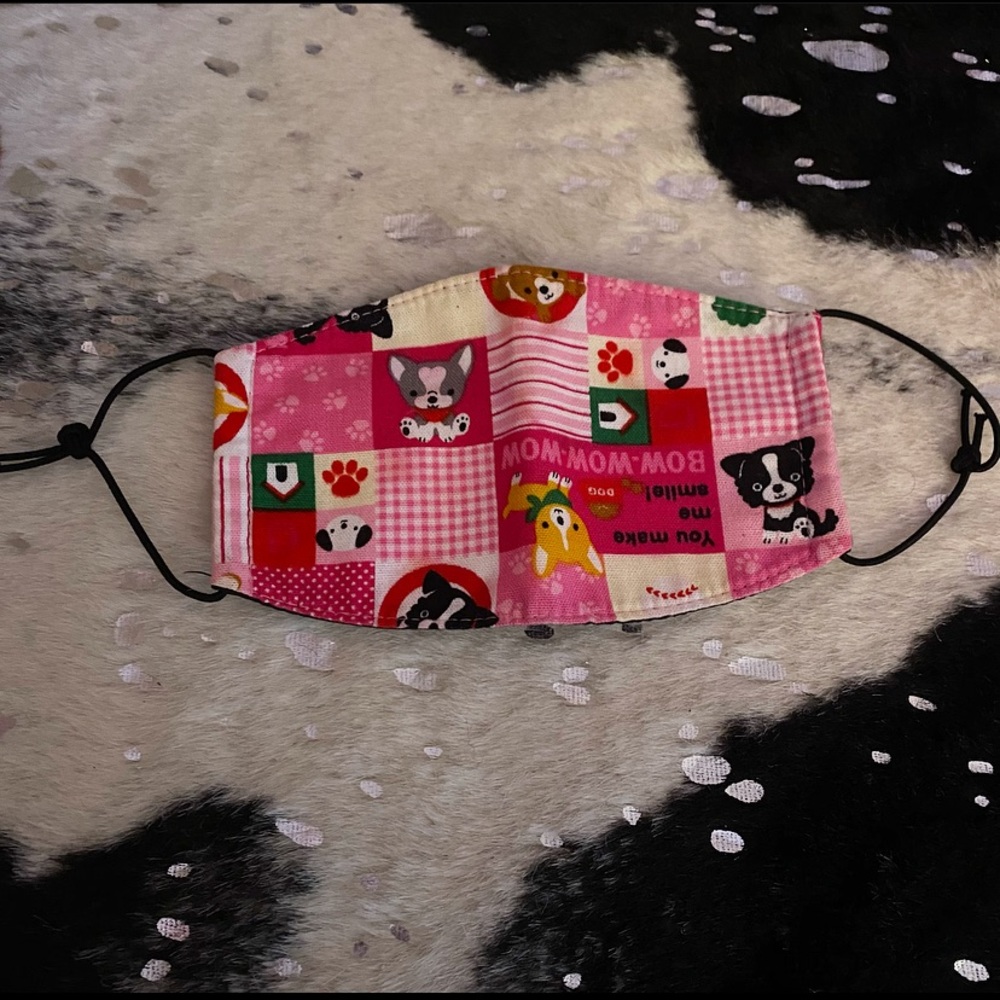 Pink Puppy Dog Quilt Print Fabric Face Mask